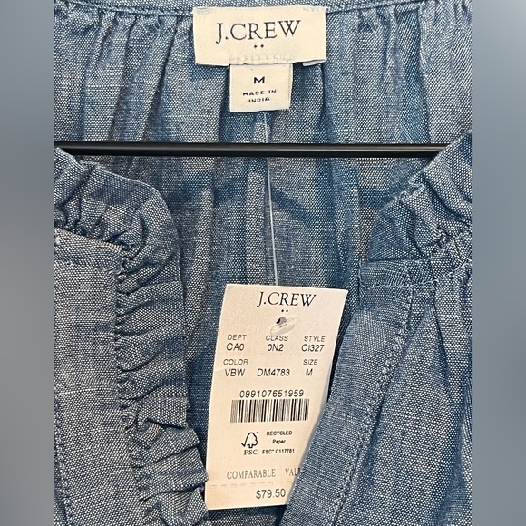 NWT J. Crew Light Blue Ruffle Blouse, Short Flutter Sleeves, Chambray, V-Neck, M - Picture 5 of 11